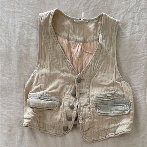 Free People Cream Cotton/Linen Vest with Pink Lining